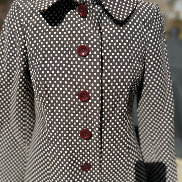 ANN TAYLOR Checkered Car/Trench Coat Black/Cream Size 00P - Picture 2 of 8